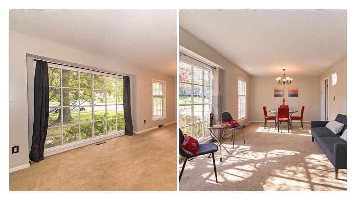 staging a living dining room - before and after